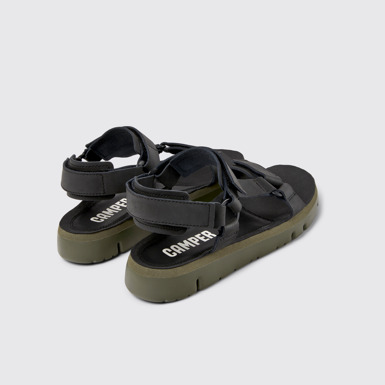 Back view of Oruga Black leather sandals for men