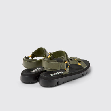 Back view of Oruga Green leather sandals for men