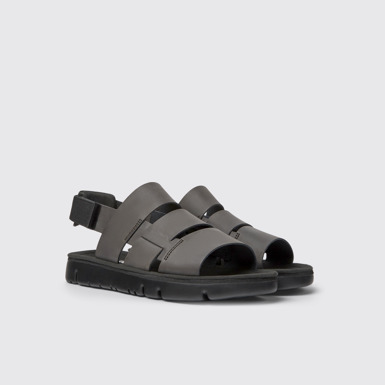 Front view of Oruga Brown leather and textile sandals for men