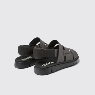 Back view of Oruga Brown leather and textile sandals for men