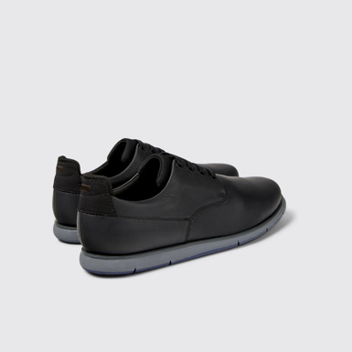 Back view of Smith Black Leather and Textile Shoes for Men.