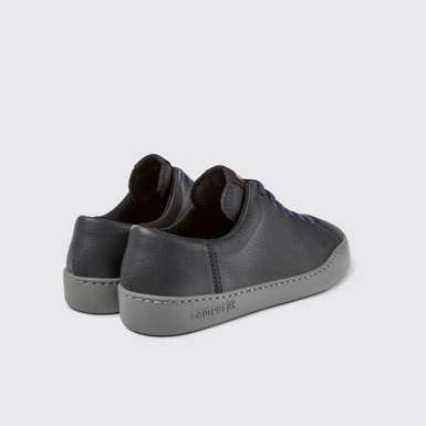 Back view of Peu Touring Black Leather Sneakers for Men.