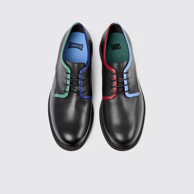 Overhead view of Twins Black leather lace-up shoes for men