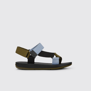 Side view of Match Green, blue and black recycled PET sandals for men