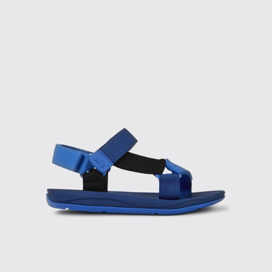 Side view of Match Blue and black recycled PET sandals for men