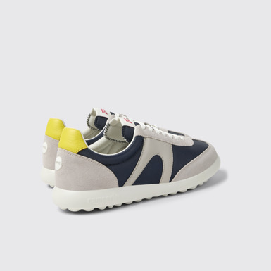 Back view of Pelotas XLite Blue, grey, and yellow sneakers for men