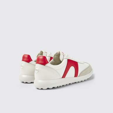Back view of Pelotas XLite White and red textile and leather sneakers for men
