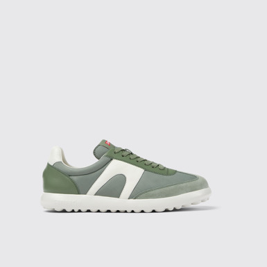 Side view of Pelotas XLite Green textile and leather sneakers for men