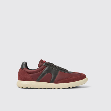 Side view of Pelotas XLite Burgundy textile and leather sneakers for men