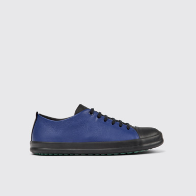 Side view of Twins Black, blue, and gray leather shoes for men