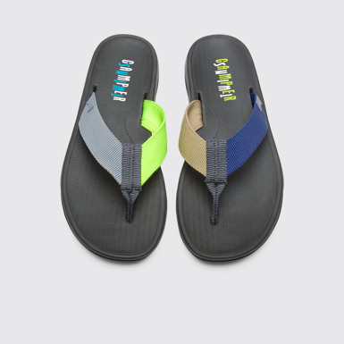 Overhead view of Twins Men’s multi-colored textile sandal