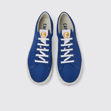 Overhead view of Peu Touring Blue recycled PET sneakers for men