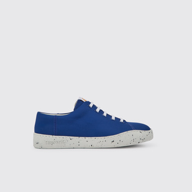 Side view of Peu Touring Blue recycled PET sneakers for men
