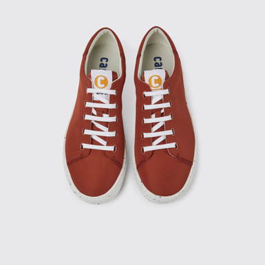 Overhead view of Peu Touring Red recycled PET sneakers for men