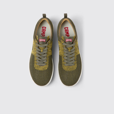 Overhead view of Pelotas XLite Green and orange textile sneakers for men