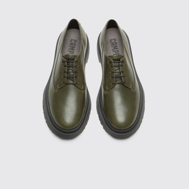 Overhead view of Walden Dark green lace up shoe for men