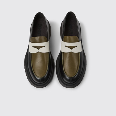 Overhead view of Walden Black and white loafers for men