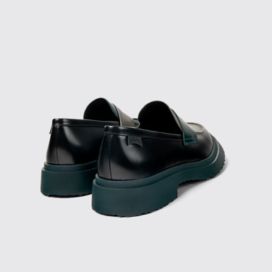 Back view of Twins Black and gray leather loafers for men