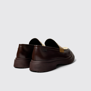 Back view of Twins Brown and white leather loafers for men