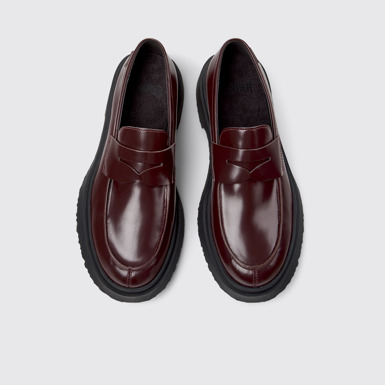 Overhead view of Walden Burgundy Leather Moccasins for Men.