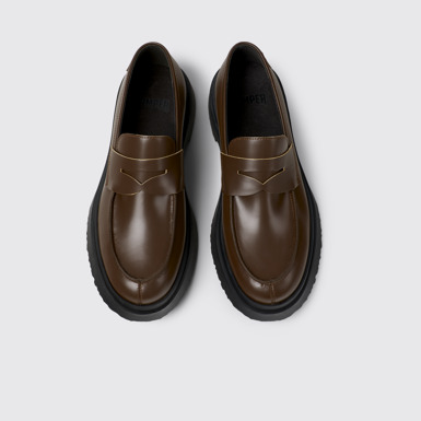 Overhead view of Walden Brown Leather Moccasin/Nautical Shoes for Men.