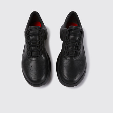 Overhead view of CRCLR Breathable men's black leather sneakers