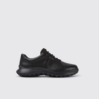Side view of CRCLR Breathable men's black leather sneakers