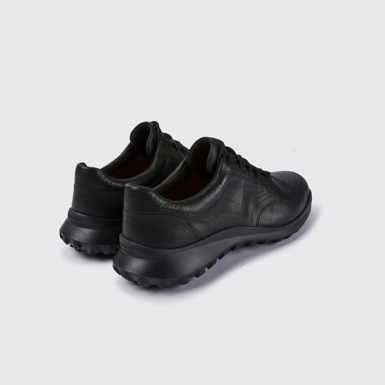Back view of CRCLR Breathable men's black leather sneakers
