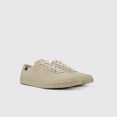 Front view of Camaleon Beige recycled hemp and cotton sneakers for men
