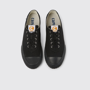 Overhead view of Camaleon Black recycled cotton sneakers for men