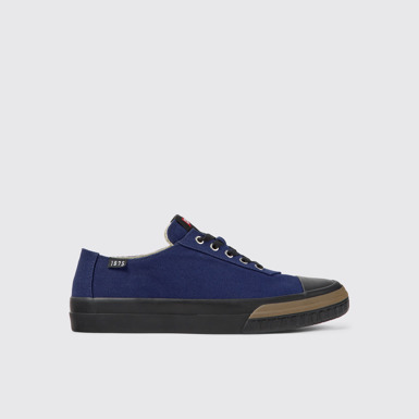 Side view of Camaleon Blue recycled cotton sneakers for men