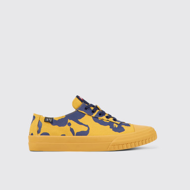 Side view of Camaleon Orange and blue recycled cotton sneakers for men