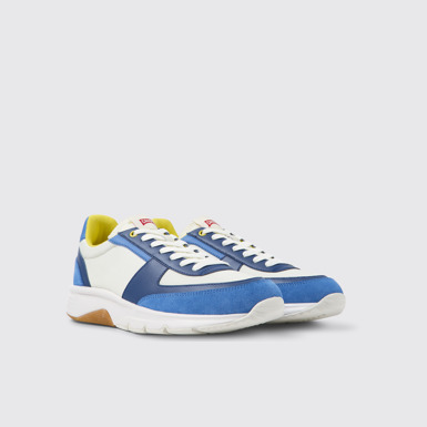 Front view of Drift Blue and white recycled polyester sneakers for men