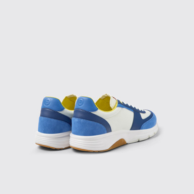 Back view of Drift Blue and white recycled polyester sneakers for men