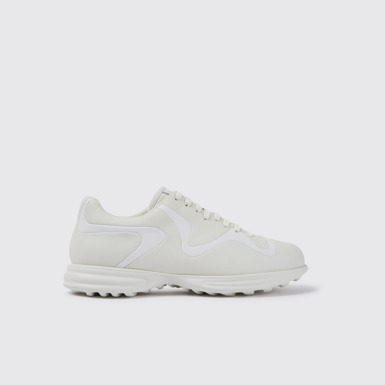 Side view of Twins Cream and white leather lace-up sneakers