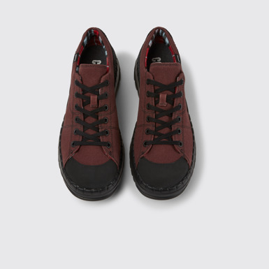 Overhead view of Teix Burgundy rubber and BCI cotton shoes