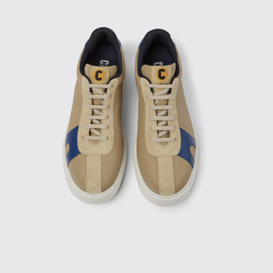 Overhead view of Runner K21 Beige and blue leather and nubuck sneakers for men