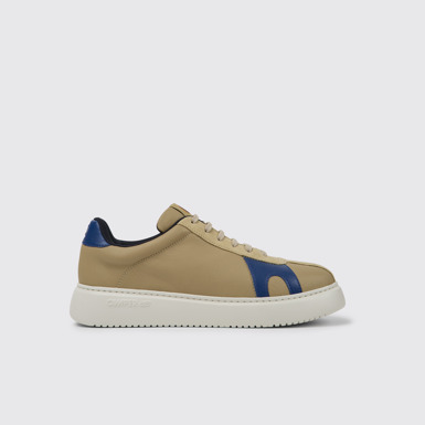 Side view of Runner K21 Beige and blue leather and nubuck sneakers for men