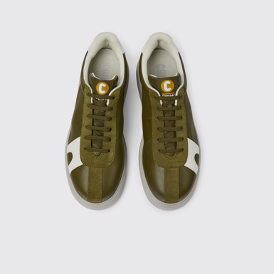 Overhead view of Runner K21 Green and white leather and suede sneakers