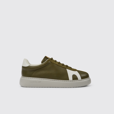 Side view of Runner K21 Green and white leather and suede sneakers