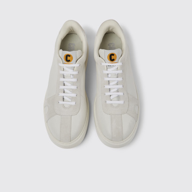Overhead view of Runner K21 White non-dyed leather and nubuck sneakers for men