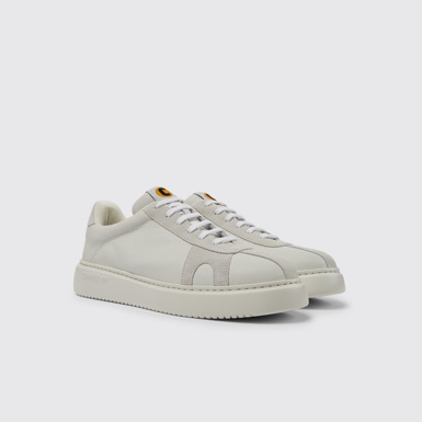 Front view of Runner K21 White non-dyed leather and nubuck sneakers for men