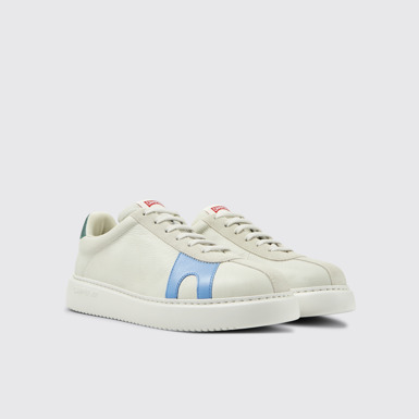 Front view of Twins White non-dyed leather and suede sneakers for men