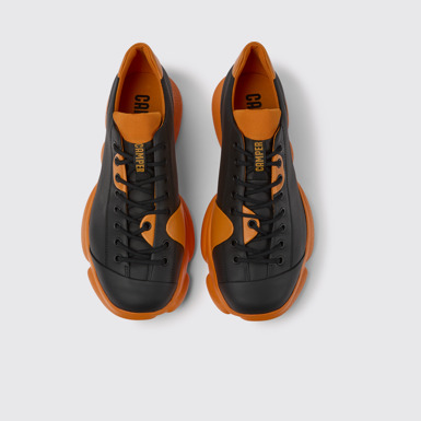 Overhead view of Karst Black and orange leather shoes for men
