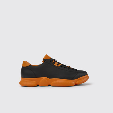 Side view of Karst Black and orange leather shoes for men