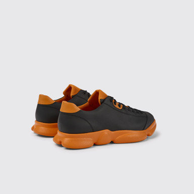 Back view of Karst Black and orange leather shoes for men