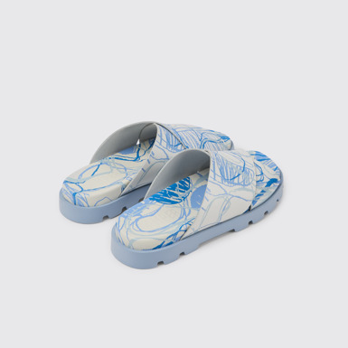 Back view of Brutus Sandal White and blue printed leather sandals for men