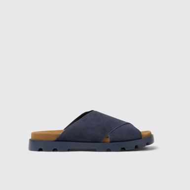 Side view of Brutus Sandal Navy blue nubuck sandals for men