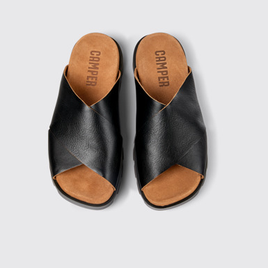 มุมมองด้านบนของ Brutus Sandal รองเท้าแตะสายไขว้หนังสีดำสำหรับผู้ชาย