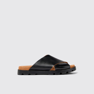 มุมมองด้านข้างของ Brutus Sandal รองเท้าแตะสายไขว้หนังสีดำสำหรับผู้ชาย